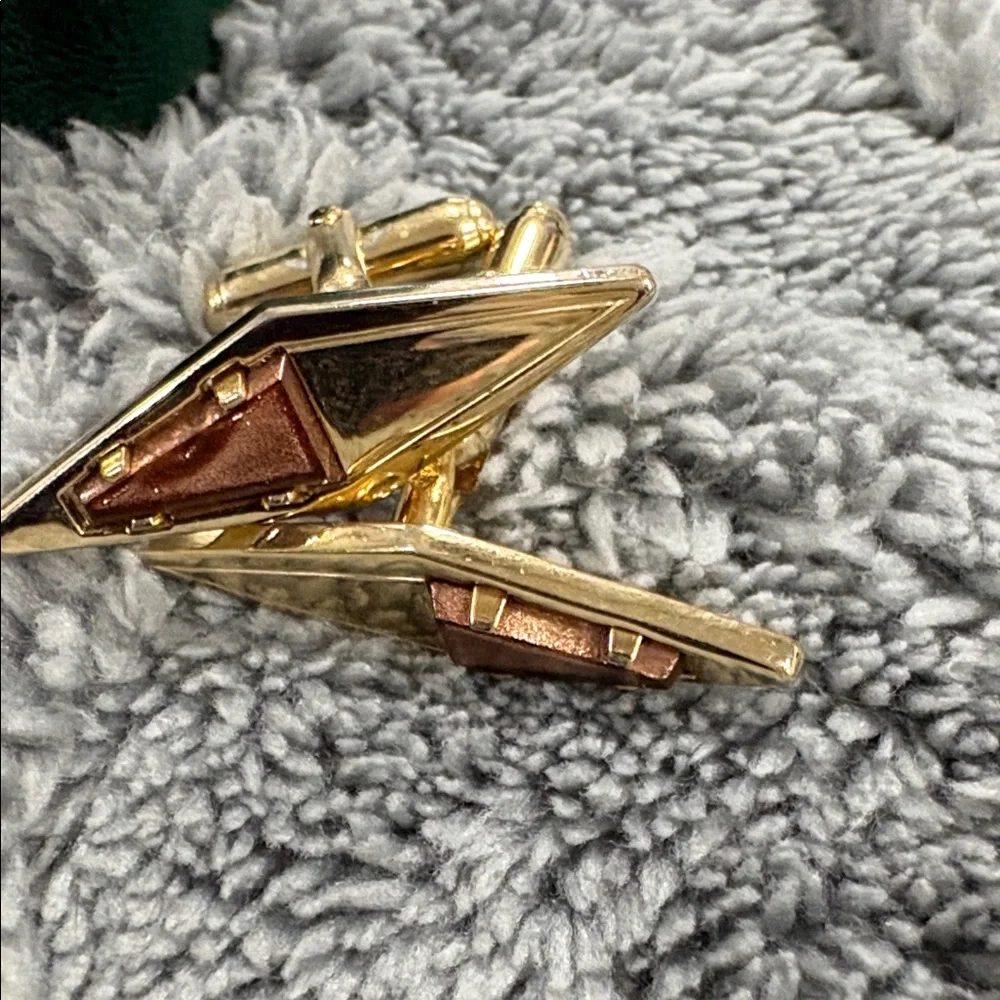 Gold-Tone Tie Clip, Cufflink and Ring Set with Sparkling Copperstone